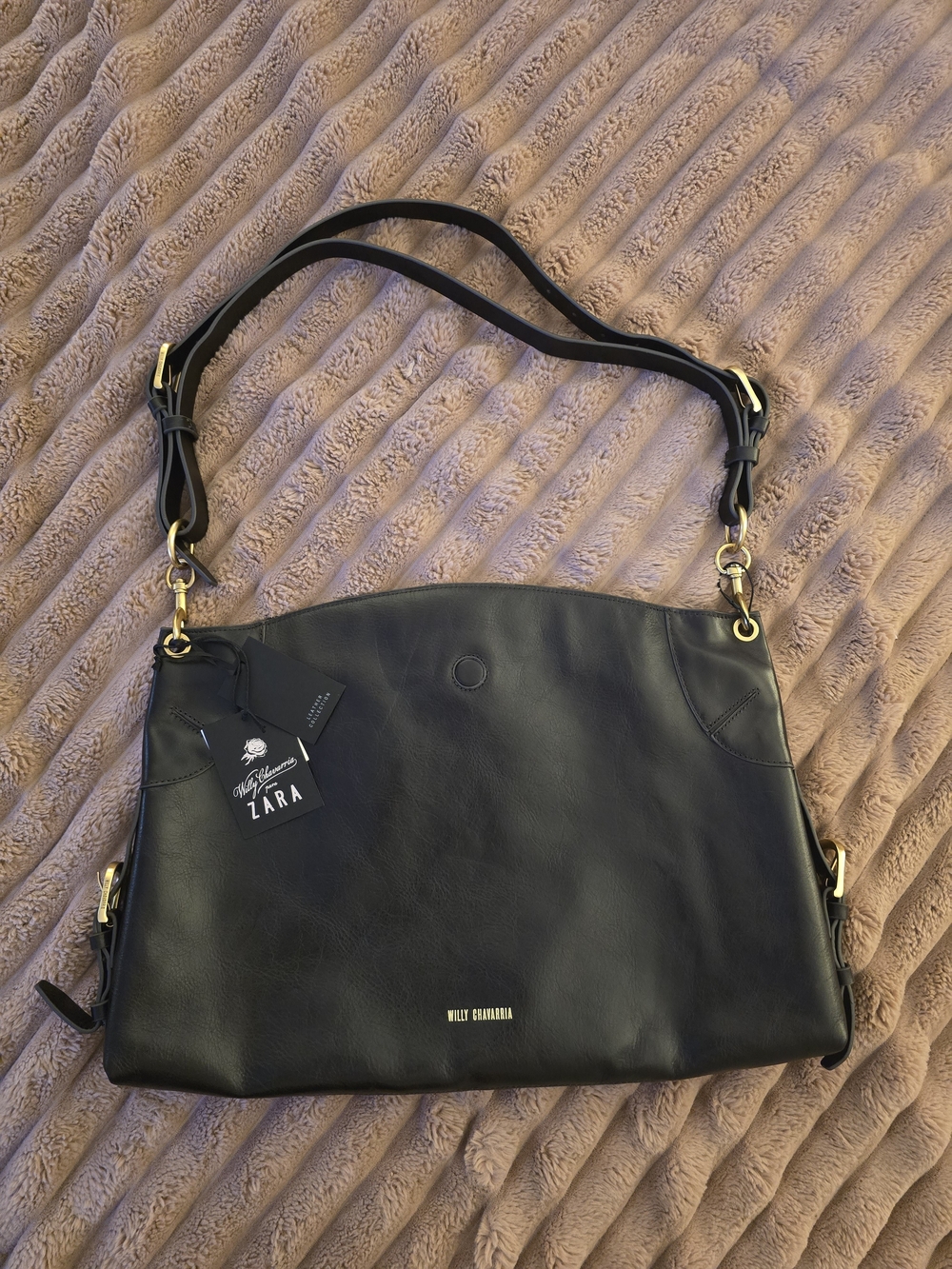 ZARA X Willy Chavarria Leather Shoulder Bag with Gold Hardware